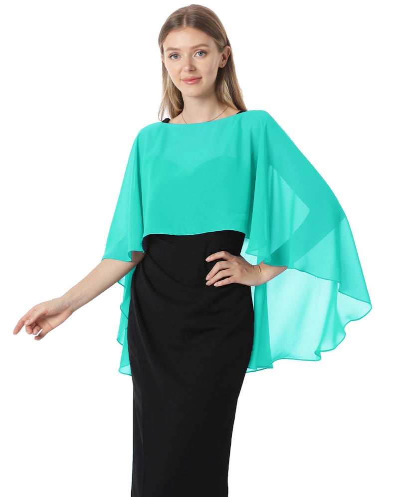 Hotshawl Capelets for women Chiffon Cape Shawls and Wraps for Evening Dress Wedding Capes Cover Up(Aqua) - Image 2